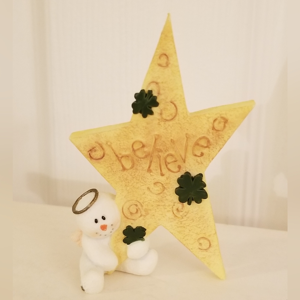Snowonders Believe March Irish  Snowman Angel Figurine